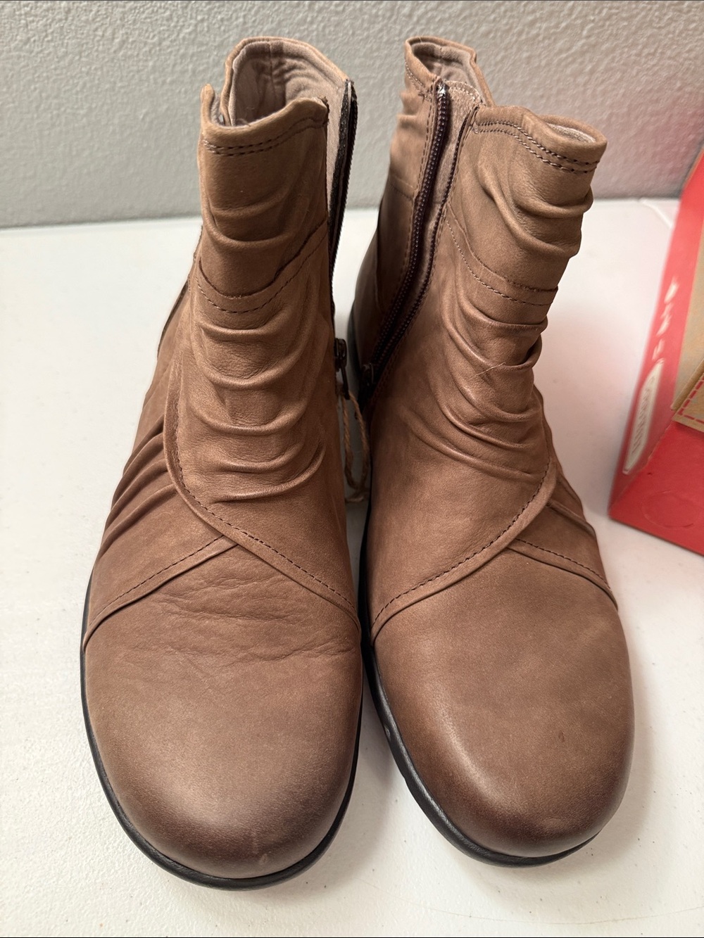 Women's Slouchy Side-Zip Ankle Booties in Tan